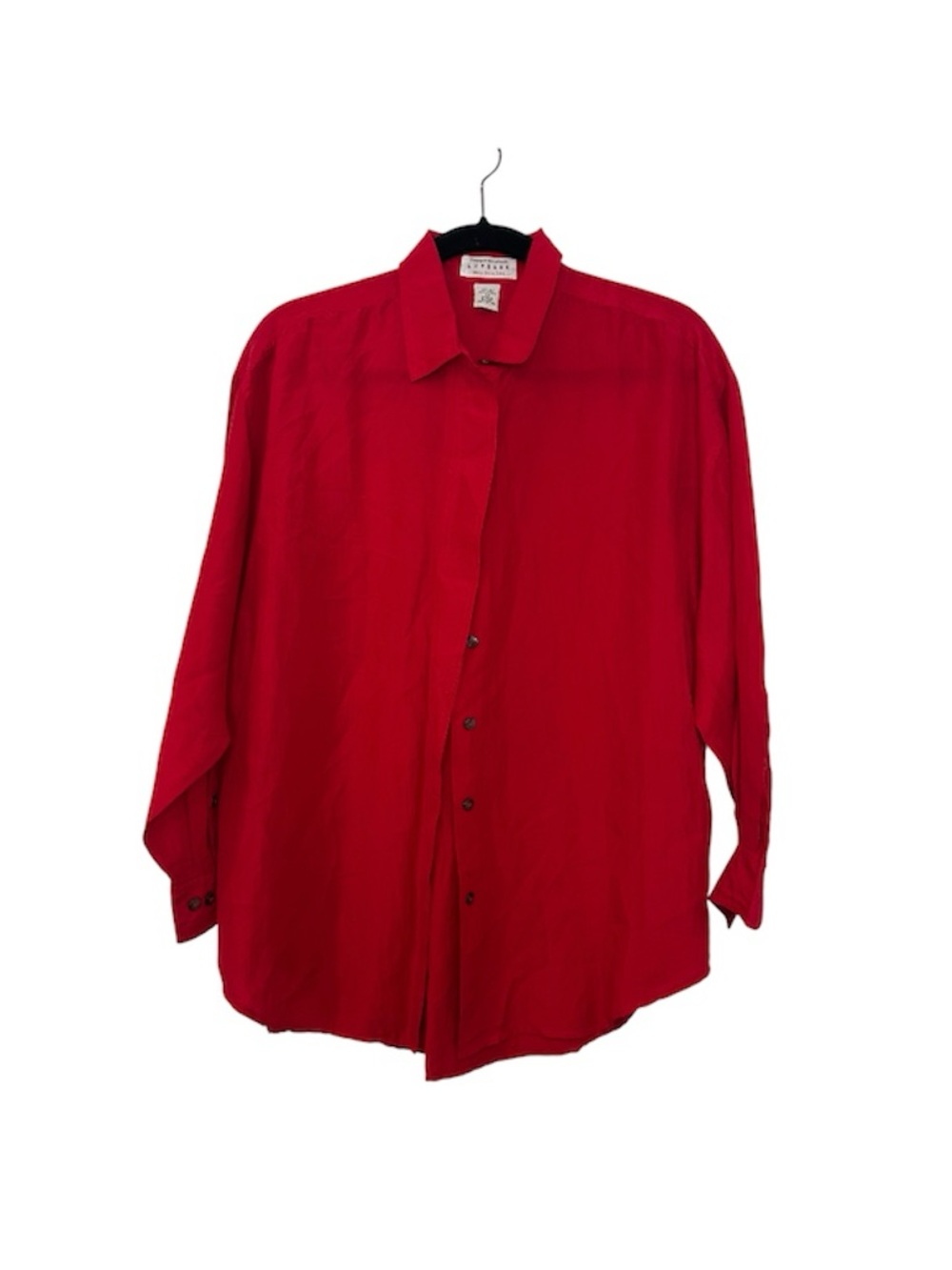 VTG 100% Silk Oversized Button-Up Shirt | Women’s Size XS | Bright Red 90s